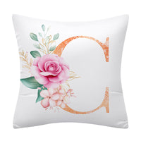 HKM-502355 Pink Floral Polyester Cushion Cover - 45x45cm Pillowcase with Botanical Design