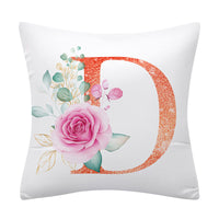 HKM-502355 Pink Floral Polyester Cushion Cover - 45x45cm Pillowcase with Botanical Design