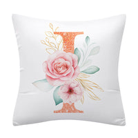 HKM-502355 Pink Floral Polyester Cushion Cover - 45x45cm Pillowcase with Botanical Design