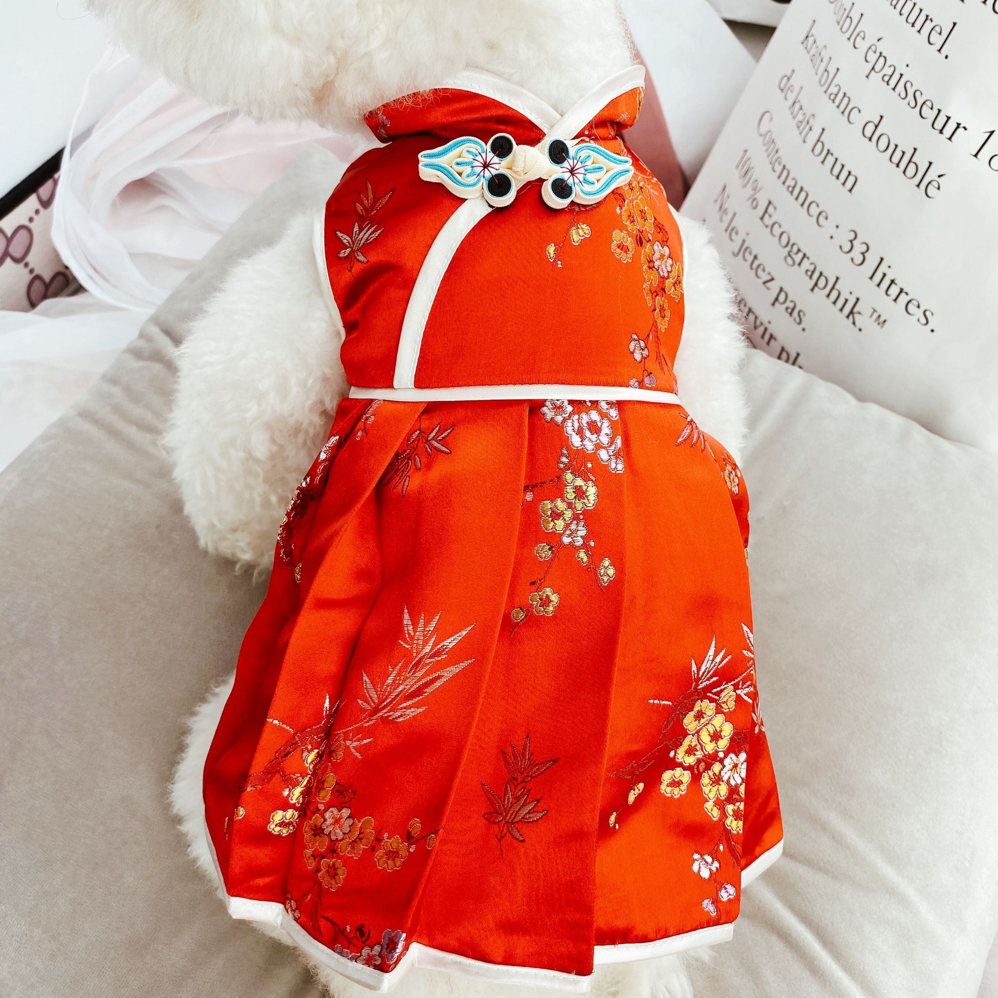 HKM-502483 Chinese Style Cheongsam Pet Clothes for Dogs in Red and Blue, Sizes S to XXL