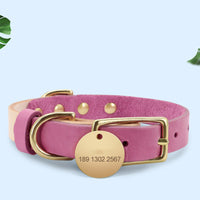 HKM-502547 Adjustable Leather Cat Collar with Customizable Lettering Plate - Multiple Colors Available