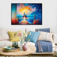 HKM-502611 Handmade Oil Painting of City Landscape with Lighthouse, Unstretched Canvas Wall Art for Living Room or Bedroom Decor