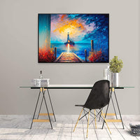 HKM-502611 Handmade Oil Painting of City Landscape with Lighthouse, Unstretched Canvas Wall Art for Living Room or Bedroom Decor