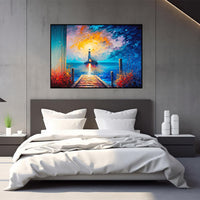 HKM-502611 Handmade Oil Painting of City Landscape with Lighthouse, Unstretched Canvas Wall Art for Living Room or Bedroom Decor