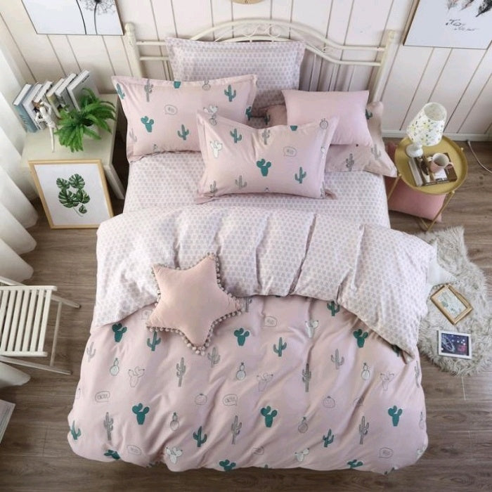 HKM-502675 Cotton Cartoon Three-Piece Bedding Set with Floral Design for 1.2m Bed