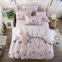 HKM-502675 Cotton Cartoon Three-Piece Bedding Set with Floral Design for 1.2m Bed