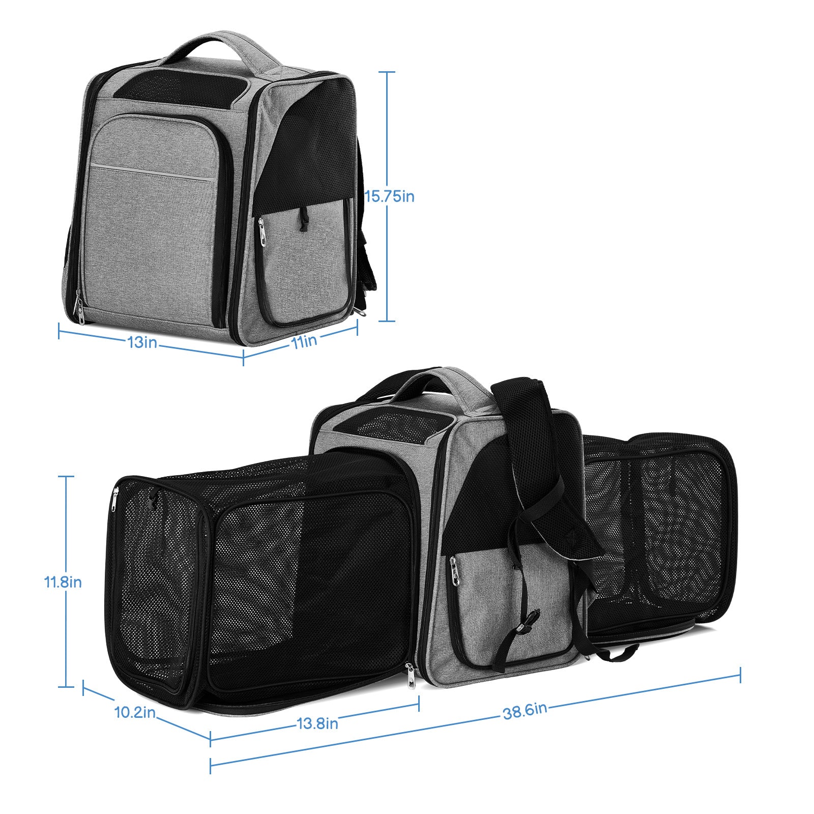 HKM-502867 Expandable Pet Carrier Backpack – Breathable Mesh Travel Bag for Small Dogs and Cats Up to 26 lbs, Lightweight and Durable