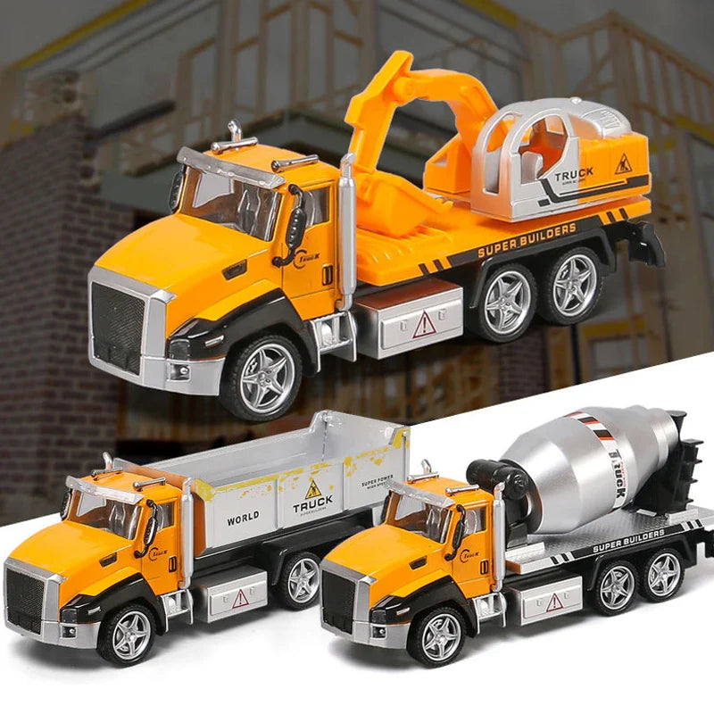 HKM-502931 1:24 Scale Pull-back Alloy Engineering Truck Toy for Kids - Dump Truck, Excavator, Concrete Mixer