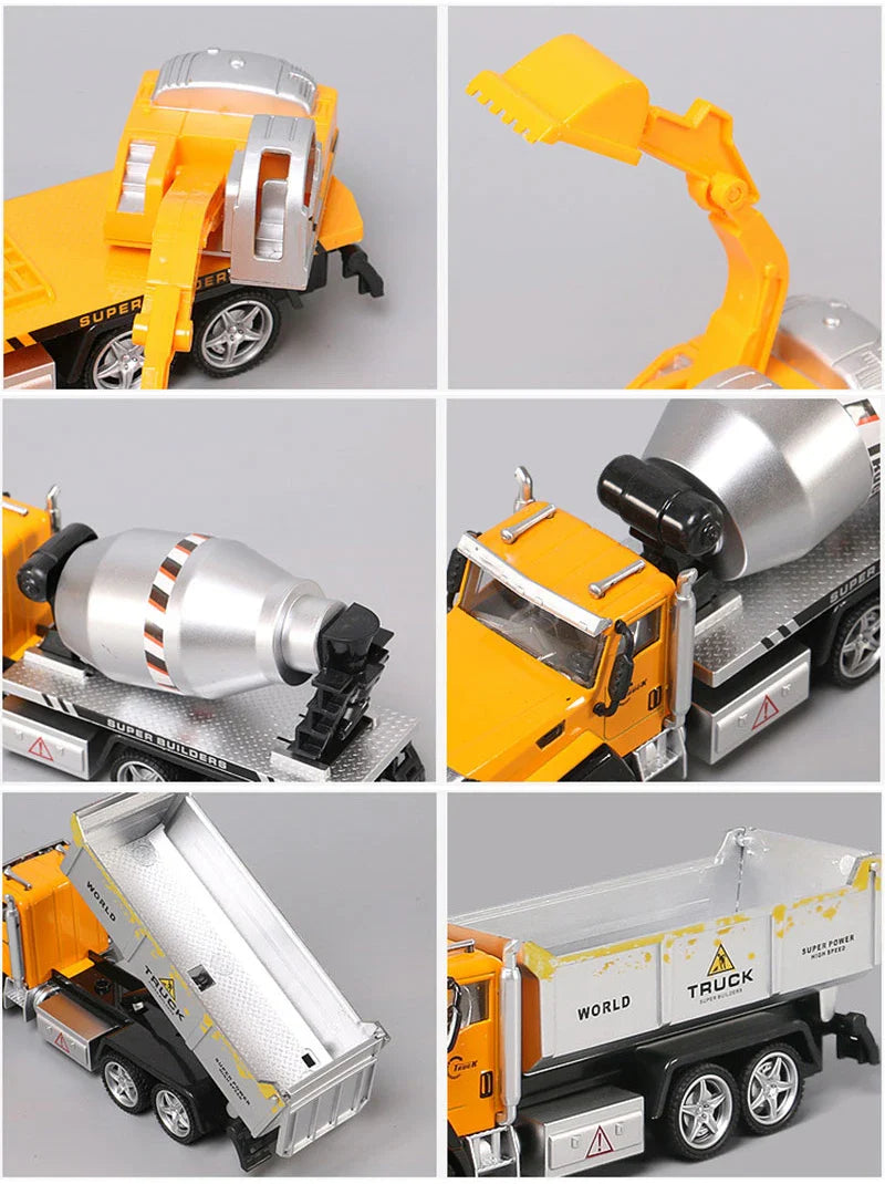 HKM-502931 1:24 Scale Pull-back Alloy Engineering Truck Toy for Kids - Dump Truck, Excavator, Concrete Mixer