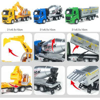 HKM-502931 1:24 Scale Pull-back Alloy Engineering Truck Toy for Kids - Dump Truck, Excavator, Concrete Mixer