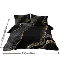 HKM-502995 Black Gold Grey Marble Watercolor Duvet Cover Set with 2 Pillowcases – Soft Microfiber, Abstract Design, Machine Washable