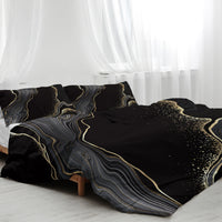 HKM-502995 Black Gold Grey Marble Watercolor Duvet Cover Set with 2 Pillowcases – Soft Microfiber, Abstract Design, Machine Washable