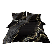 HKM-502995 Black Gold Grey Marble Watercolor Duvet Cover Set with 2 Pillowcases – Soft Microfiber, Abstract Design, Machine Washable