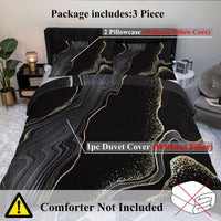 HKM-502995 Black Gold Grey Marble Watercolor Duvet Cover Set with 2 Pillowcases – Soft Microfiber, Abstract Design, Machine Washable