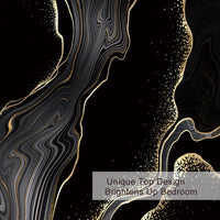 HKM-502995 Black Gold Grey Marble Watercolor Duvet Cover Set with 2 Pillowcases – Soft Microfiber, Abstract Design, Machine Washable