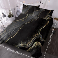 HKM-502995 Black Gold Grey Marble Watercolor Duvet Cover Set with 2 Pillowcases – Soft Microfiber, Abstract Design, Machine Washable