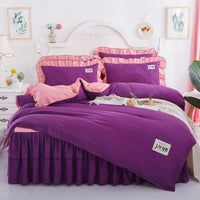 HKM-502995 Quilted Bed Skirt and Bedspread Set with Flower Patterns in Multiple Colors