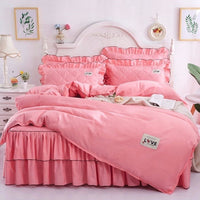 HKM-502995 Quilted Bed Skirt and Bedspread Set with Flower Patterns in Multiple Colors