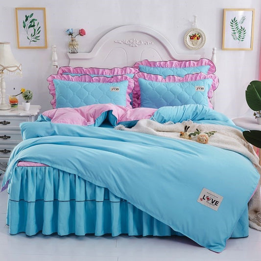 HKM-502995 Quilted Bed Skirt and Bedspread Set with Flower Patterns in Multiple Colors