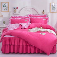 HKM-502995 Quilted Bed Skirt and Bedspread Set with Flower Patterns in Multiple Colors