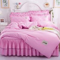 HKM-502995 Quilted Bed Skirt and Bedspread Set with Flower Patterns in Multiple Colors