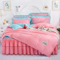 HKM-502995 Quilted Bed Skirt and Bedspread Set with Flower Patterns in Multiple Colors