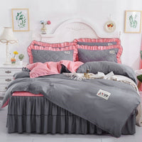 HKM-502995 Quilted Bed Skirt and Bedspread Set with Flower Patterns in Multiple Colors