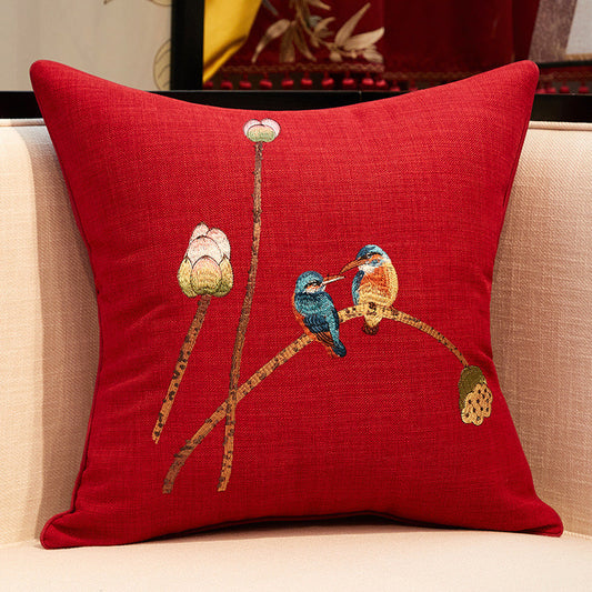 HKM-503059 Chinese Embroidered Throw Pillow Cover with Invisible Zipper, Floral Design, Available in Multiple Sizes