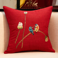 HKM-503059 Chinese Embroidered Throw Pillow Cover with Invisible Zipper, Floral Design, Available in Multiple Sizes