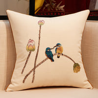 HKM-503059 Chinese Embroidered Throw Pillow Cover with Invisible Zipper, Floral Design, Available in Multiple Sizes