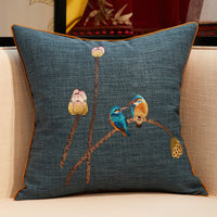 HKM-503059 Chinese Embroidered Throw Pillow Cover with Invisible Zipper, Floral Design, Available in Multiple Sizes