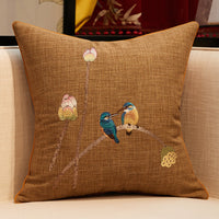 HKM-503059 Chinese Embroidered Throw Pillow Cover with Invisible Zipper, Floral Design, Available in Multiple Sizes