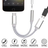 HKM-503059 Type-C to 3.5mm Headphone and Charging Braided Adapter Cable