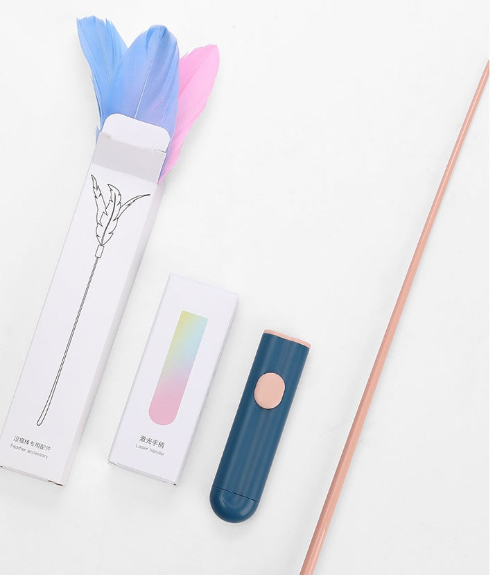 HKM-503123 Indigo Powder Laser Feather Cat Teasing Stick - 37cm Length, Soft Goose Feather