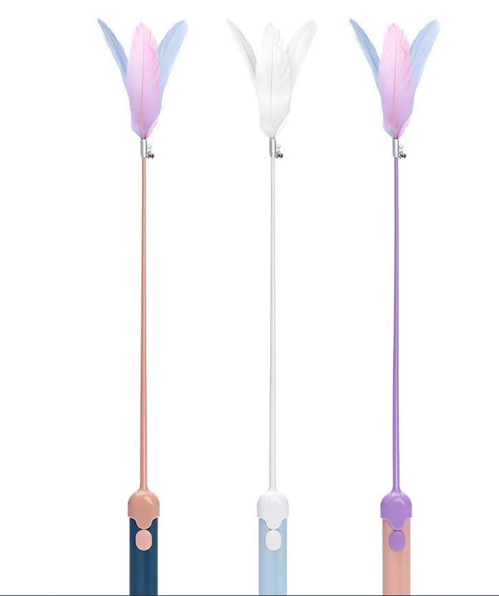 HKM-503123 Indigo Powder Laser Feather Cat Teasing Stick - 37cm Length, Soft Goose Feather