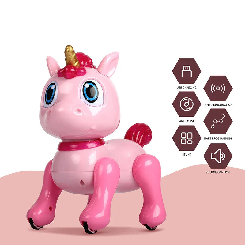 HKM-503251 Interactive Pink Horse RC Robot Toy for Kids – Intelligent Remote Control, Light & Sound Features