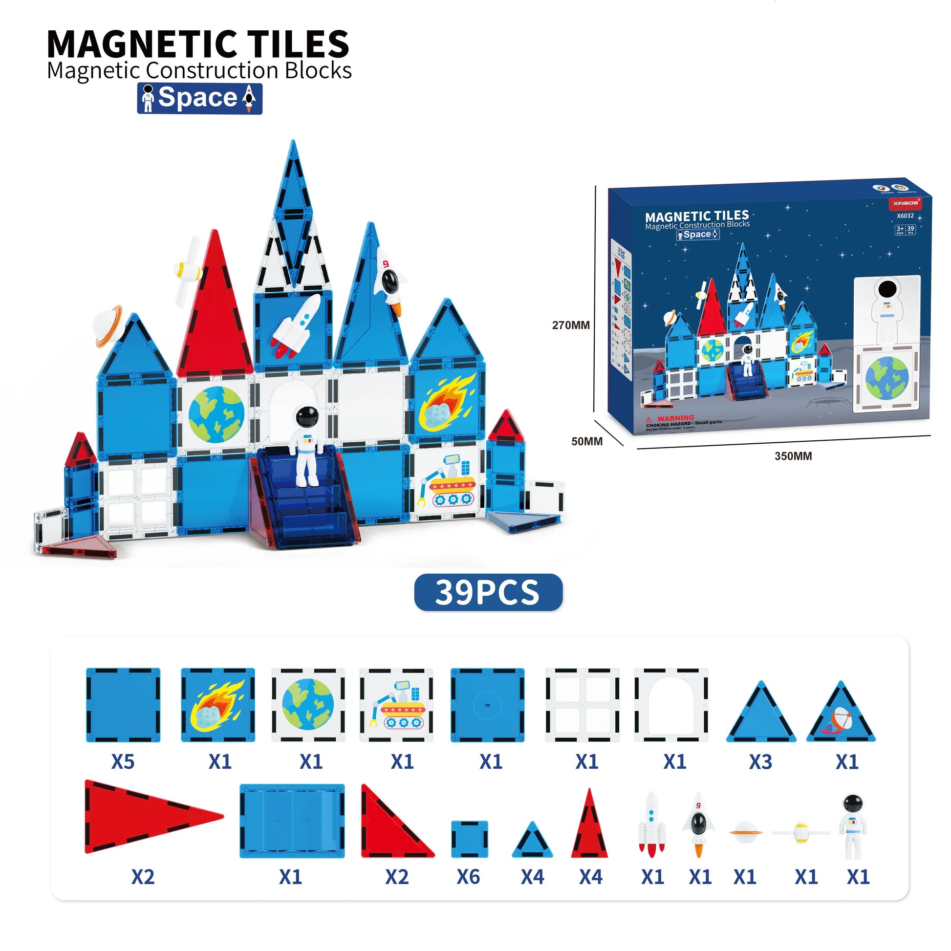 Magnetic Building Tiles Educational Set for Kids, EN71 ASTM Certified Learning Toy, 7.5cm ABS Plastic