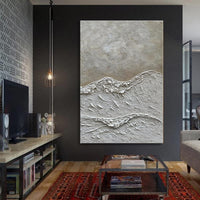 HKM-503763 Handmade Abstract White Sand Texture Oil Painting on Canvas - Unframed Wall Art for Living Room and Bedroom Decor