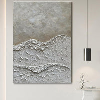 HKM-503763 Handmade Abstract White Sand Texture Oil Painting on Canvas - Unframed Wall Art for Living Room and Bedroom Decor