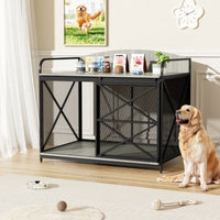 HKM-503827 Farmhouse Wooden Dog Crate Furniture for Large Dogs, 42.8" Indoor Kennel and Storage End Table