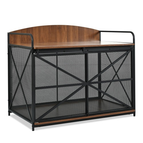 HKM-503827 Farmhouse Wooden Dog Crate Furniture for Large Dogs, 42.8" Indoor Kennel and Storage End Table