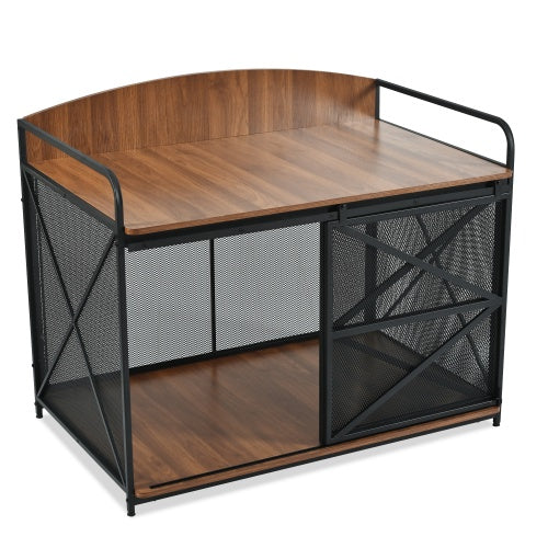 HKM-503827 Farmhouse Wooden Dog Crate Furniture for Large Dogs, 42.8" Indoor Kennel and Storage End Table