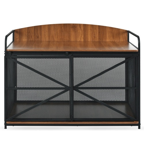HKM-503827 Farmhouse Wooden Dog Crate Furniture for Large Dogs, 42.8" Indoor Kennel and Storage End Table