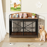 HKM-503827 Farmhouse Wooden Dog Crate Furniture for Large Dogs, 42.8" Indoor Kennel and Storage End Table