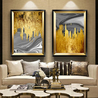 HKM-503827 Nordic Gold Grey Abstract Canvas Art Oil Painting - Frameless Decorative Wall Poster