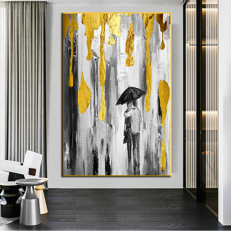 HKM-503827 Nordic Gold Grey Abstract Canvas Art Oil Painting - Frameless Decorative Wall Poster
