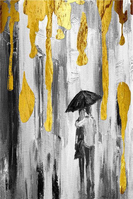 HKM-503827 Nordic Gold Grey Abstract Canvas Art Oil Painting - Frameless Decorative Wall Poster