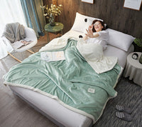 HKM-503827 Sky Blue Double Layer Thickened Coral Pile Wool and Cashmere Blanket for Winter (200-220cm Bed Size)