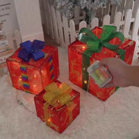 HKM-503955 Decorative LED Christmas Gift Box Lights Set - 3-Piece Battery Operated Layout for Holiday Décor