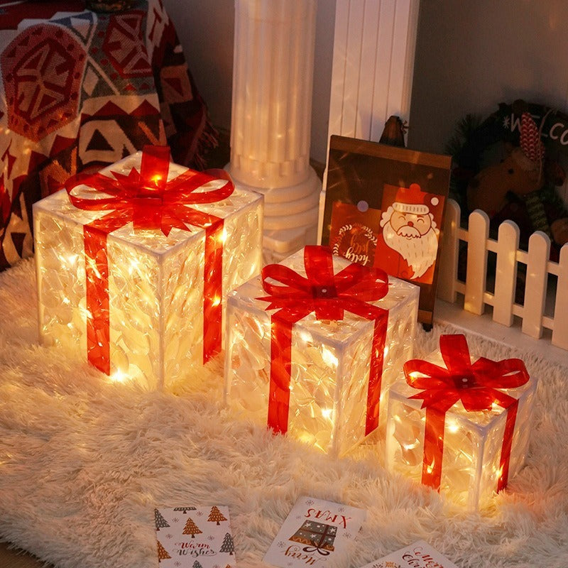 HKM-503955 Decorative LED Christmas Gift Box Lights Set - 3-Piece Battery Operated Layout for Holiday Décor